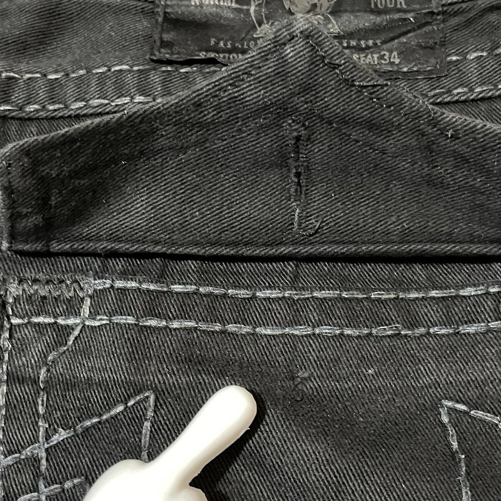 True Religion‎ Ricky Super T Jeans Men 34x32 Black  Flap Pocket Thick Stitch USA